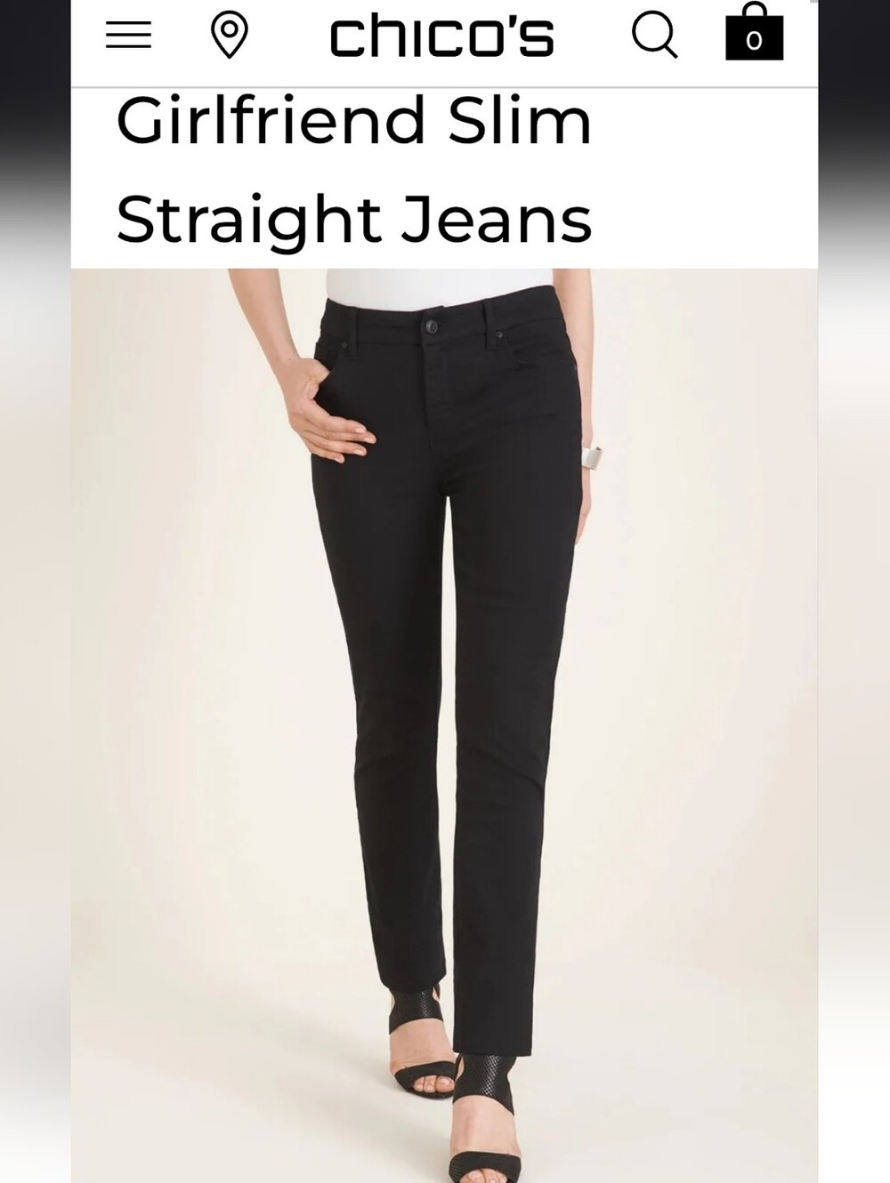 NWT Chico's Black So Slimming Girlfriend Straight Leg Jeans 1.5P / 10P